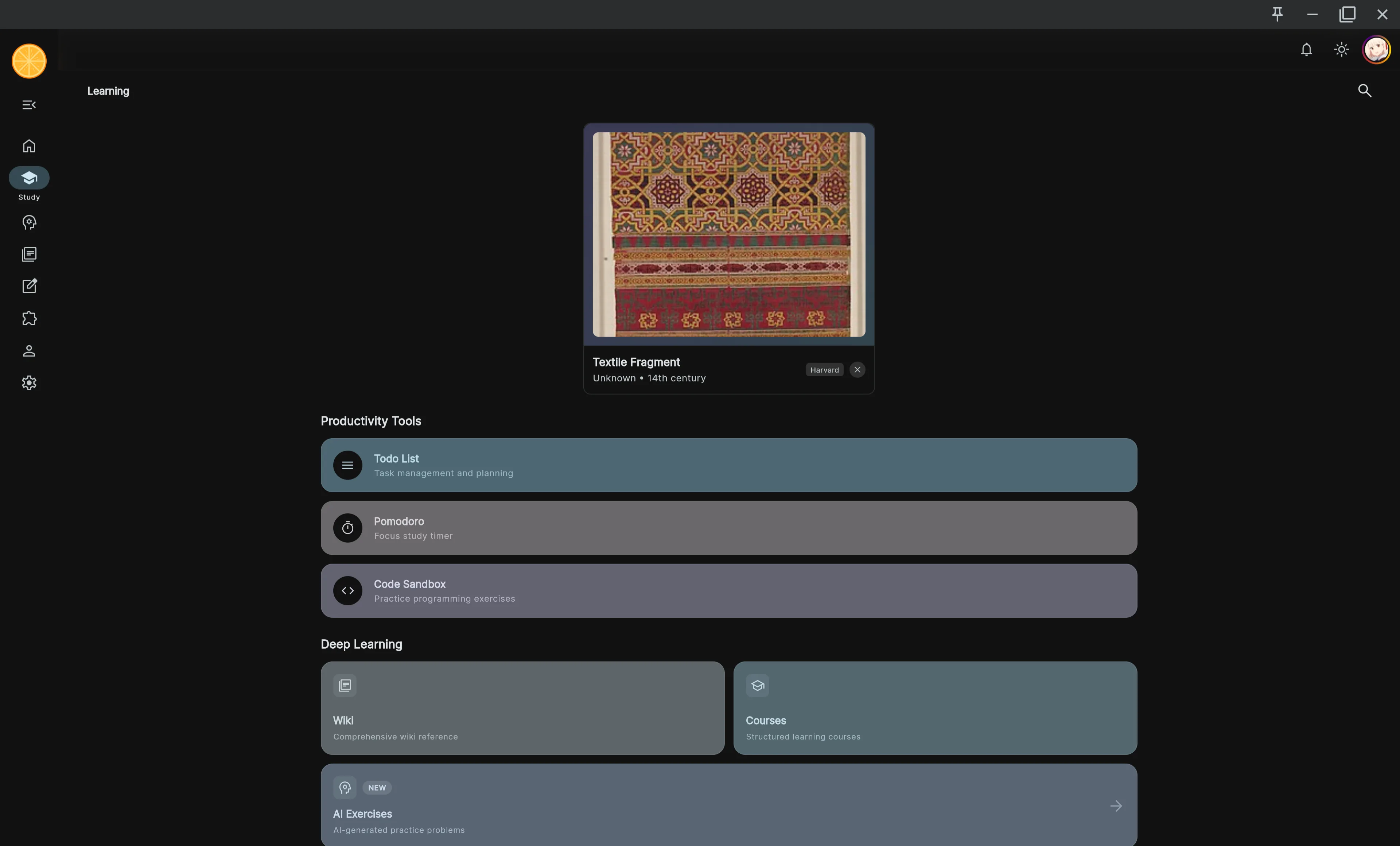 Akari desktop interface screenshot: Study Module